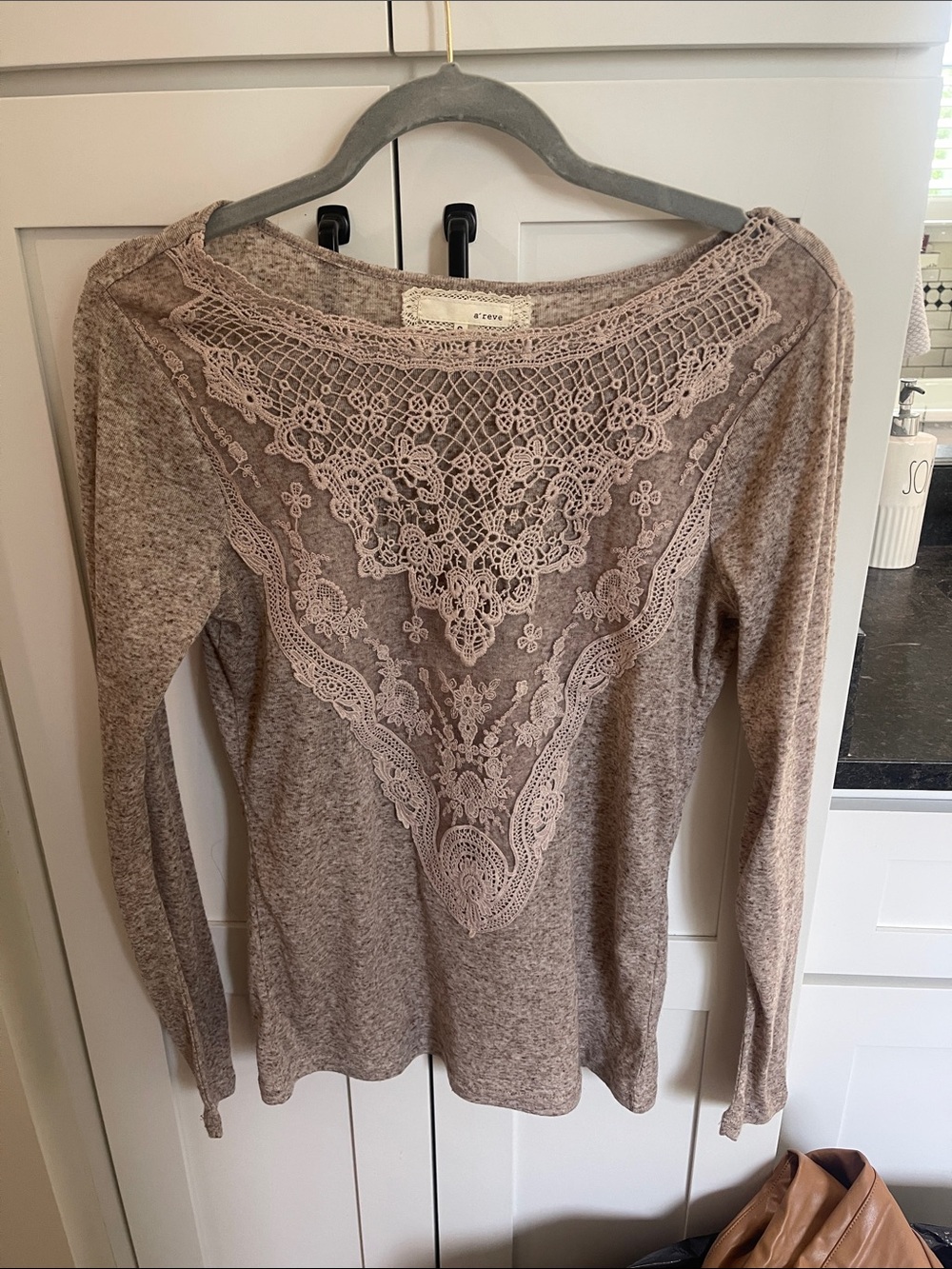 Areve Mauve Lace-Embellished Long-Sleeve Top